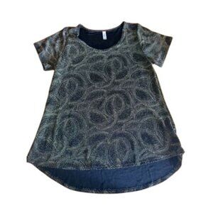 Lularoe XL Womens High-Low Hem Short Sleeve Top w/Metalic Dot Pattern In Black